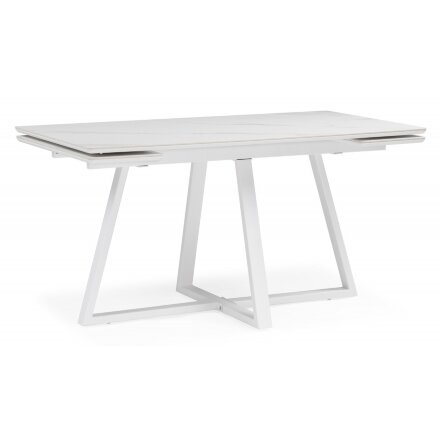 Керамический стол Памелла 140 (200) х 80 белый мрамор alpin white / snow white / белый 