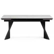 Керамический стол Вейв 160(220)х89х75 белый мрамор snow white / черный