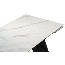 Керамический стол Вейв 160(220)х89х75 белый мрамор snow white / черный