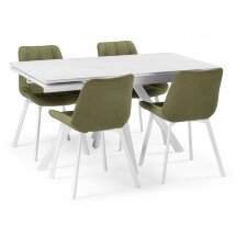 Керамический стол Вилли 140 (200) х 80 белый мрамор alpin white / snow white / белый