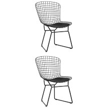Стул обеденный Bertoia черный с черной подушкой 2 шт