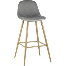 Стул барный Stool Group Валенсия серый обивка из велюра ножки из металла стилизованные под дерево с подножкой